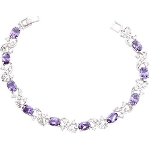 Blue Green Purple Semi-precious 925 Silver Bracelet for Women Wedding Birthday Jewelry