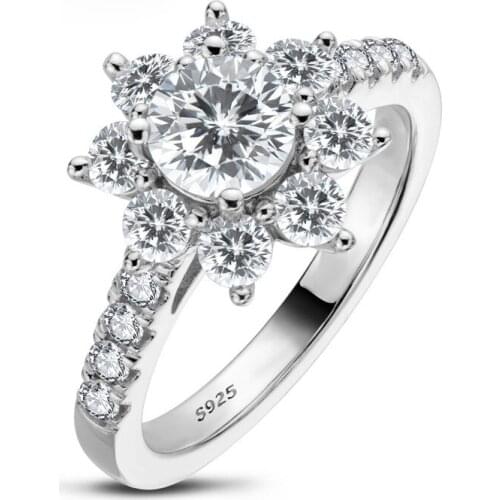 Luxury 100% 925 Sterling Silver Class Sun Flower Anniversary Rings For Women Pass Diamond Test Elegant Party Jewery Fine Jewelry