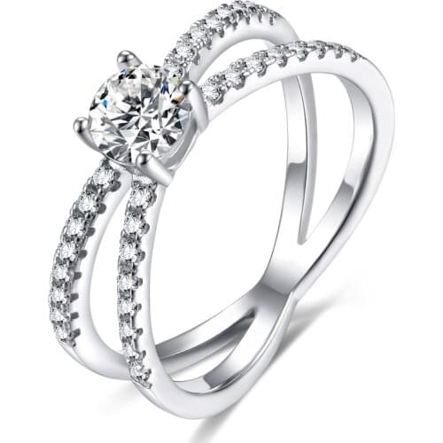 EAMTI Woman Wedding Engagement Ring 925 Sterling Silver Jewelry Band For Female Cross 5A+ Cubic Zirconia Big Stone Rings anel