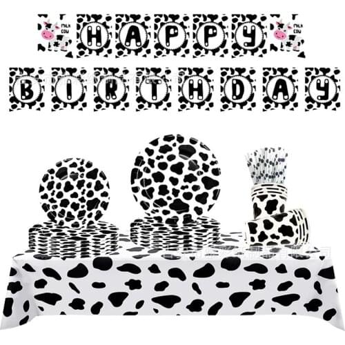 Farm Cow Theme Birthday Party Disposable Cup Plate Tablecloth Animal Cow Balloons Baby Shower Wedding Decoration Kids Favors