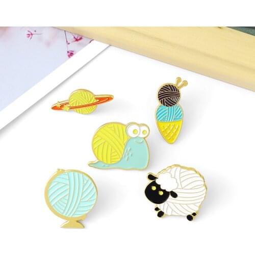 Sheep Snail Globe Ice Cream Planet Brooch Lapel Badge Bag Ball of Yarn Enamel Pins Custom Cartoon Gifts for Kid Friend Wholesale