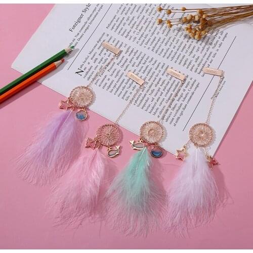 1pcs Dreamcatcher Feather Bookmark Multicolor Pendant Book Mark Metal Hollow Page Folder Learning Stationery School Office