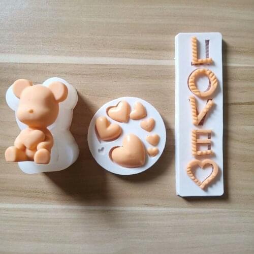 3D Liquid Silicone Mold Heart-shaped Bear DIY Crafts Handmade Casting Molds Candle Making Soap Chocolate Cake Decor
