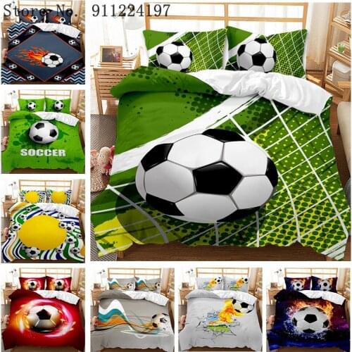 3D Football Printed Duvet Cover Soccer Ball Bedding Set Boys Kids Bedspread Luxury Bedclothes Single Double Queen King Size 3pcs