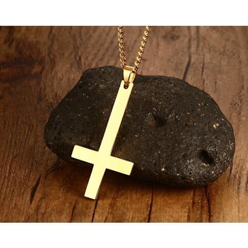 55*30mm Gold black can be chosen Inverted Cross Pendant Necklace for Men Stainless Steel Choker Crux de Sanctus Jewelry