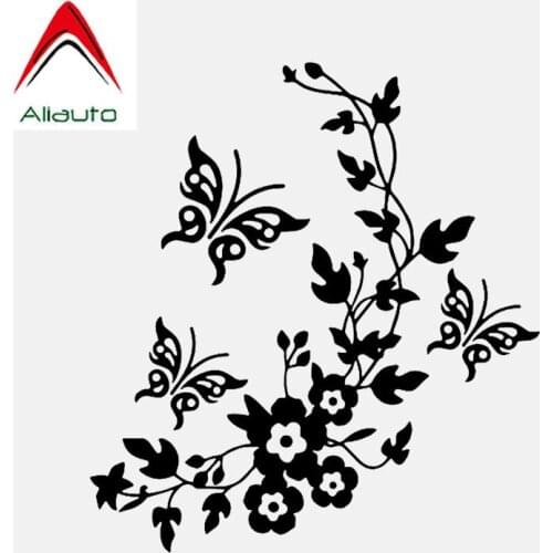 Aliauto Creative Car Sticker Flowers and Butterflys Inspired Design Decor Art Vinyl Accessories PVC Decal Black/Silver,15cm*14cm