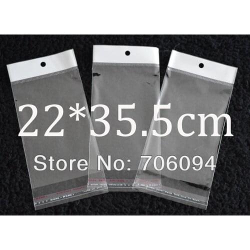 FreeShipping 22*35.5cm,400pcs/lot Clear Self Adhesive Seal Poly Opp Plastic Bag With Header ,Hole Jewelry Earring Packing bag