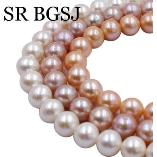 Free Shipping 9-10mm High Quality 5A Grade Natural Freshwater Round Pearl DIY Loose Beads Strand 15"