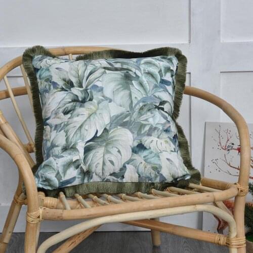 Leaf Print Tassel Pillowcase 45*45cm Cushion Cover For Home Couch Sofa