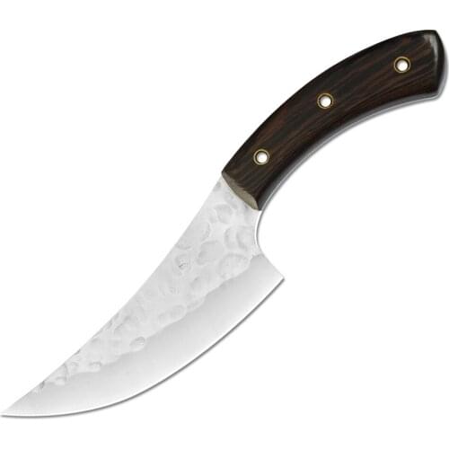 Damask 5.5 inch Serbian Chef Knife Forged Boning Knife Wooden Handle Hammer Blade Knife For Kitchen, Outdoor Camping Survival