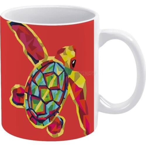 Geometric Turtle White Mug Ceramic Mug Creative Mug Turtle Animal Nature Love Cute Cool Trendy Beautiful Color Colorful