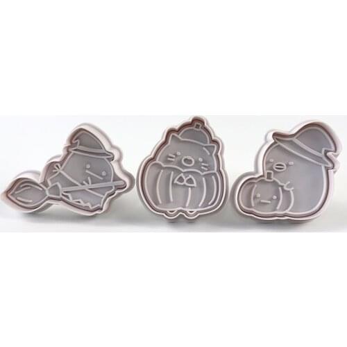 Halloween 3-piece Set Spring Pressed Three-dimensional Biscuit Cutting Mold DIY Biscuit Baking Tool Fondant Cake Mold