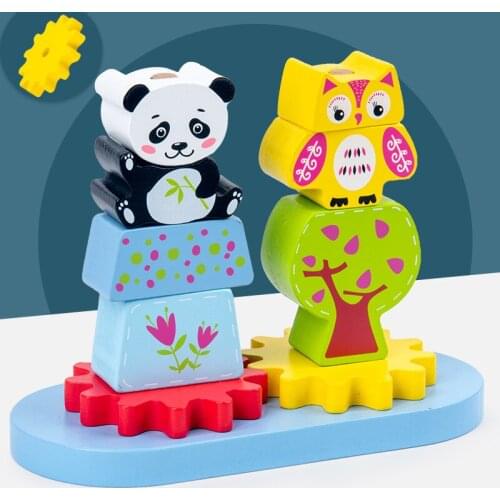 Animal pillar wood building block children early education parent child interactive game gift