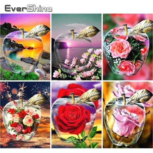 EverShine Full Square Diamond Painting Apple Diamond Embroidery Landscape Picture Mosaic Cross Stitch Rose Wall Art