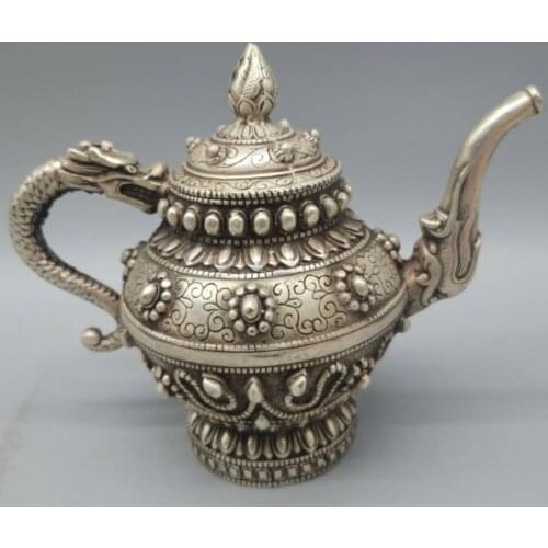 China White copper Tibetan teapot crafts statue