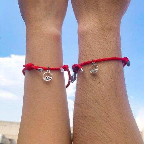 Lalynnly Fashion Exquisite Bracelets Lovers Matching Set Magnetic Distance Attract Bracelet Milano Rope For Friend Jewelry B1382