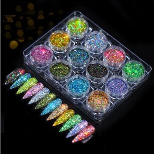 Nail Art Laser Glitter Sequins 12 Color Nail Decoration Boxed Nail Art Sequins Flakes Decoration DIY Polish Tools