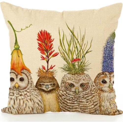 Nordic Style Linen Cushion Cover Animal Series Pillowcase Squirrel Owl Wolf Fox Elk Pattern Home Decoration