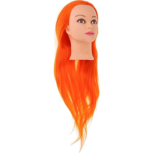 26.5inches Super Long Cosmetology Mannequin Manikin Synthetic Fiber Training Head Doll Head Orange Hair Mannequin Training Head