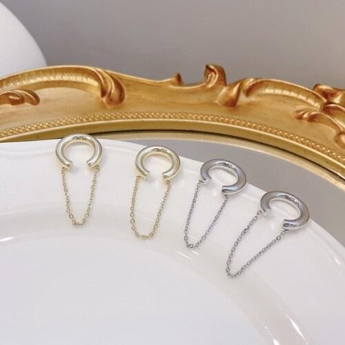 TIMEONLY Minimalist C Shape Metal Clip Earrings for Women Ladies Hollow Chain Earrings No Pierced Ears Accessories Retro Gifts