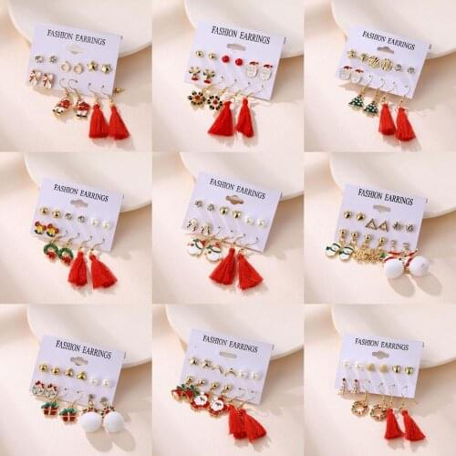 IFMIA 6Pairs Christmas Earrings Jewelry Accessories Set Cute Santa Claus Snowman Lovely Tree Bell Christmas Gifts For Women Kids