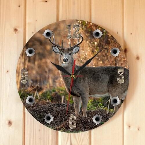 Forest Deer Tree Wall Clock Deer Hunter Camera Sniper Big Buck Round Wall Clock Hunting Decor Wildlife Animal Art Hunting Gifts