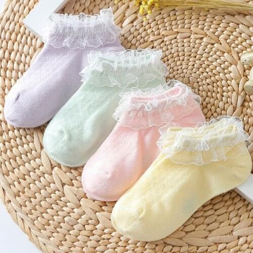 Baby Girls Socks Solid Cotton Cute Socks Kids Socks Cotton Lace Breathable Tutu Socks Frilly Ankle Socks 0-5 Years