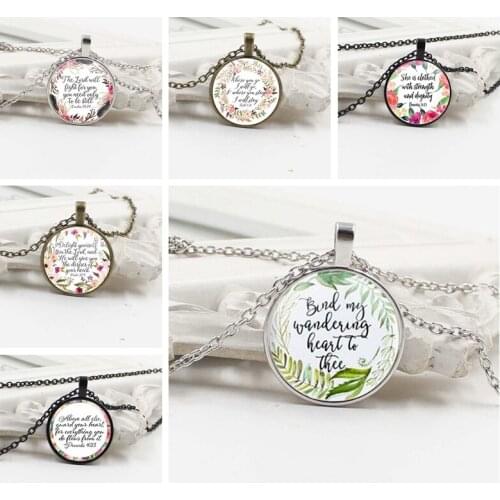 ZUWEI WU New Bible Scripture Necklace Glass Dome Pendant Necklace Scripture Quotes Jewelry Christian Faith Inspirational Gifts