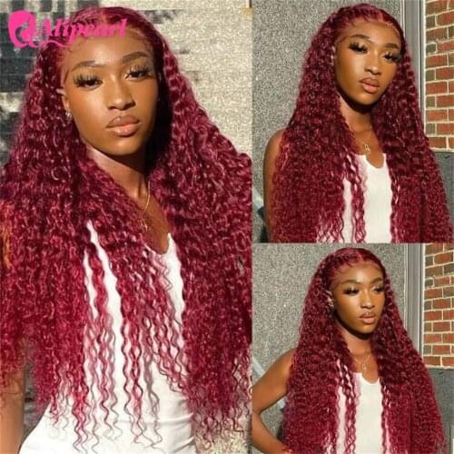 #27 Colored Water Wave Lace Front Human Hair Wigs For Black Women Pre Plucked #4 Brazilian Ombre #99J AliPearl Human Hair Wigs