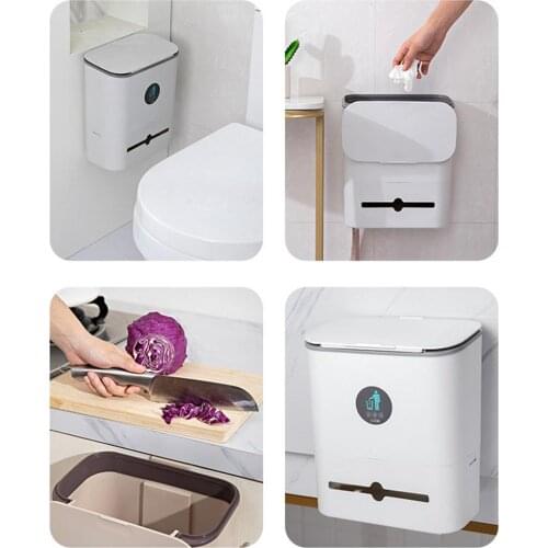 Kitchen Hanging Sliding Lid Plastic Trash Can Wide Opening Durable Gabage Can Household Trash Basket Household Trash Can Bin