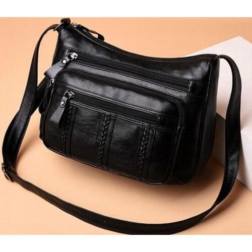 New Casual Female Bag Soft PU Leather Shoulder High-quality Multi-pocket Shoulder Bag Solid Color Ladies Crossbody Bag