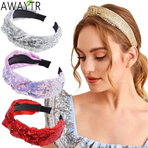 Sequin Wide Headbands Knotted Fashion Womens Hairband Shiny Hair Hoop Bands Cross Knot Bow Bezel Turban Girls Hair Accessories
