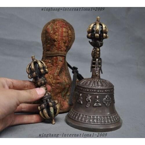 Crafts statue Tibet Temple bronze Eight treasures Buddha bell Ghanta Phurpa Vajra Dorje Set halloween