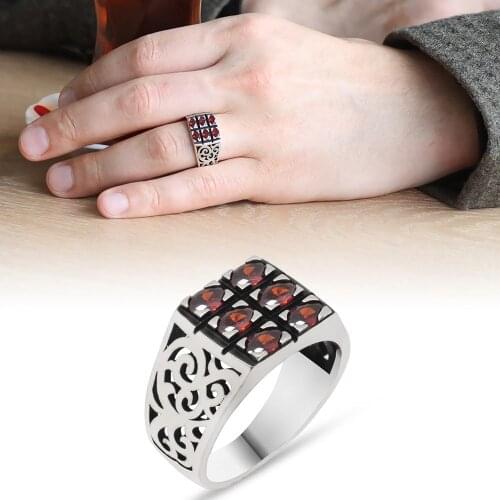 Tesbihane 925 Sterling Silver Red Zircon Stone Ring