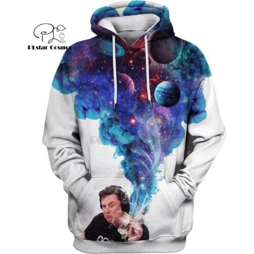 PLstar Cosmos Elon Musk Full-Print Starry sky 3d hoodies/Sweatshirt Winter autumn funny Harajuku Long sleeve streetwear