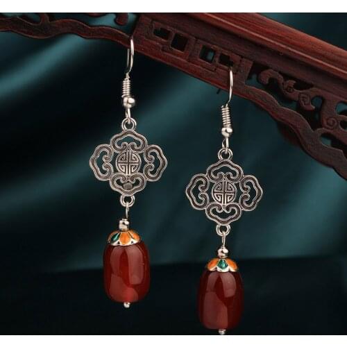 Vintage New earrings,Ethnic ancient geometry Cloisonne Drop Long earrings, nature stones earrings for women 2020 Jewelry