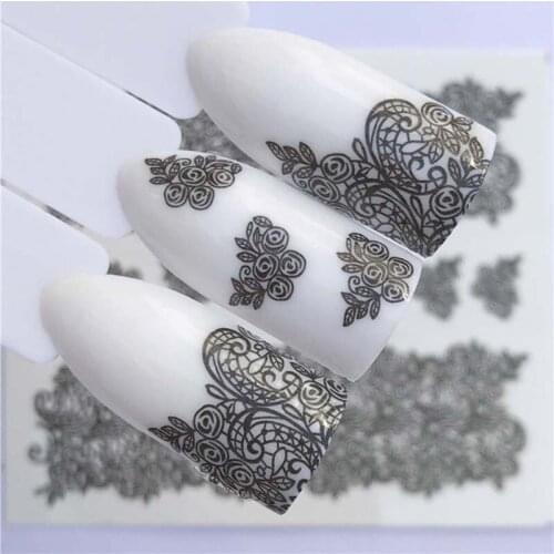 Hollowing lace printing nail art sticker ultra thin 3D manicure rose flower plant image water mark transfer nail decals FW039