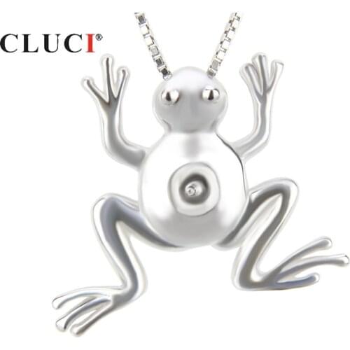 CLUCI 925 Sterling Silver Flog Shaped Charms Pendant Women Jewelry Silver 925 Pearl Pendant Mounting for Necklace Making SP022SB