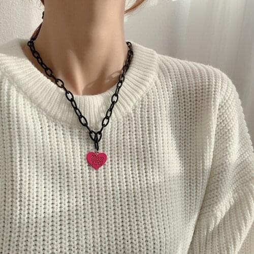 2021 New Rose Color Love Heart Pendant Necklace for Women Trend Hip-hop Personality Clavicle Chain Korean Necklace Accessories