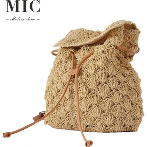 Women' bag Solid color high quality knitting Bohemian summer new fashion backpack portable beach holiday travel straw bag