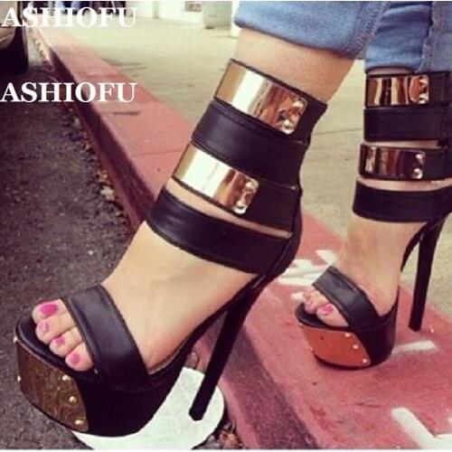 ASHIOFU New Real Photos Womens High Heel Sandals Blings Sexy Platform Shoes Party Prom Club Fashion Stiletto Sandals Shoes