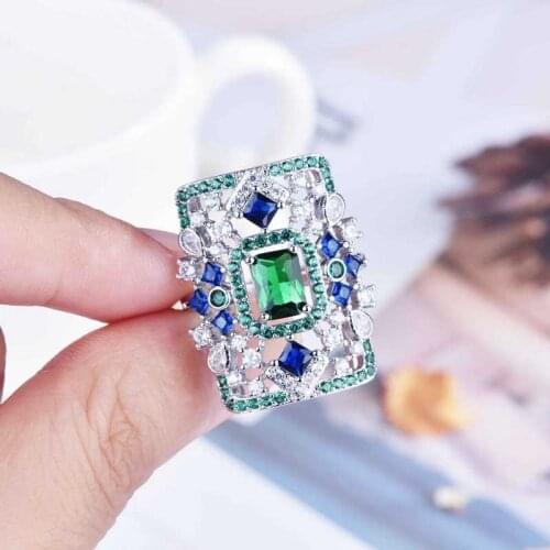 2021 New Trend Square Rings Inlay Colorful Cubic Zirconia Fashion Silver Charm Jewelry For Women Wedding Anniversary Accessories