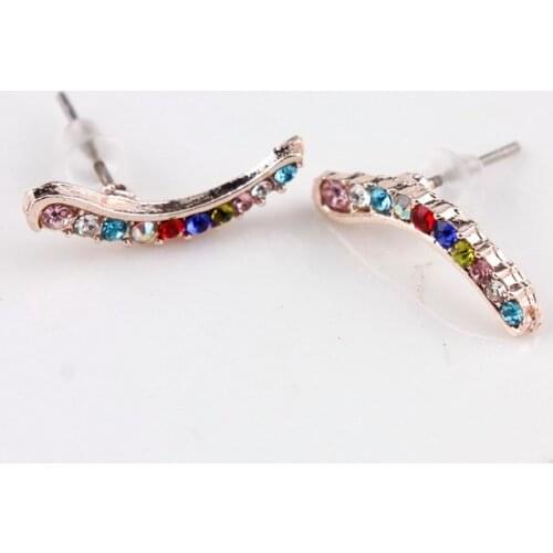 ZWPON Fashion Rainbow Rhinestone Crystal White Crawler Ear Earrings Colorful Pave Crystal Mini Stud Earrings for Woman Jewelry