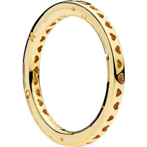 High Quality 925 Sterling Silver Pan Ring Gold Stackable Hearts Rings For Women Wedding Party Gift Fine Jewelry