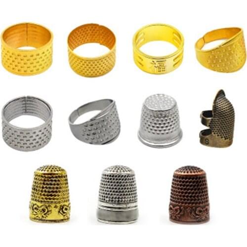 1PC Sewing Thimble HandWorking Sewing Thimble Finger Protector Adjustable Metal Finger Shield Ring Needlework Fingertip DIY