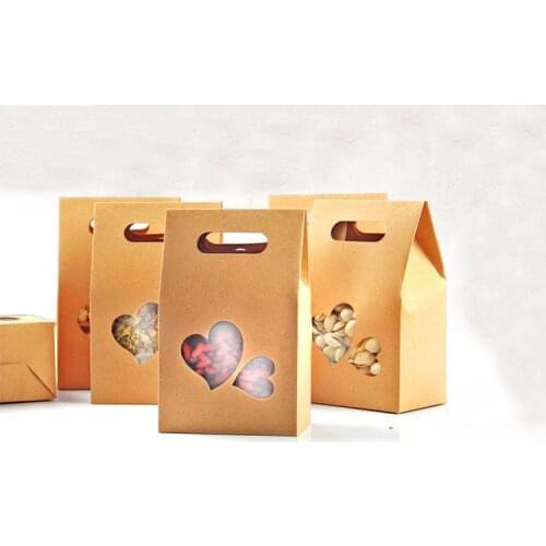 10*15.5*6 10pcs stand up window brown kraft paper bags boxes recyclable for wedding/Gift/Jewelry/Food/Candy Package Paper Box