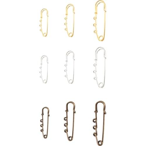 10Pcs Brooch Pins With 3 Holes DIY Brooch Fit Charms & Chain Bronze Silver Color 5cm X 1.5cm Kids Jewelry Findings Accessories