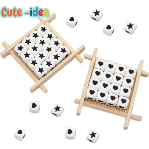 Cute-idea 10pcs Star Heart Silicone Beads BPA Free 12mm Cube Teething Bead for DIY Baby Bracelet Necklace Teether Pacifier Clips