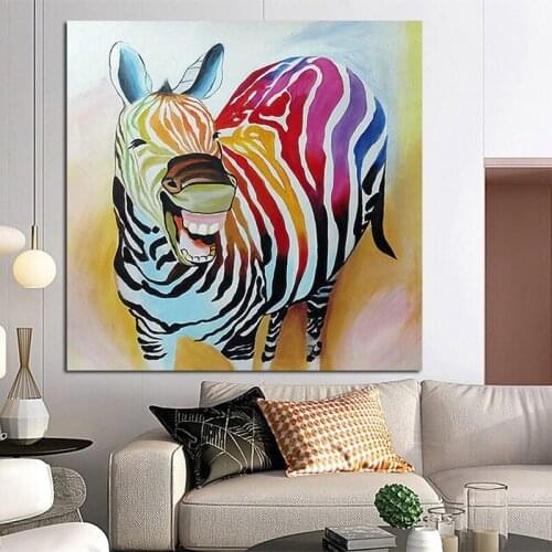 100% Hand Painted Color Zebra Oil Painting Artwork Cartoon Wall Decor Art Paintings Modern Children Room Decoration Hot Selling