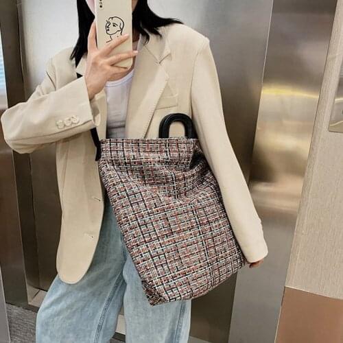 2021 Fashion Plaid Crossbody Bags For Women Weave Woolen Handbag Female Large Capacity Tote Bags Casual Travel Bag sac femme